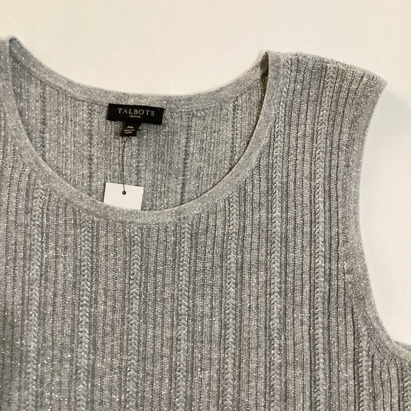 Talbots Silver Metallic light Gray Ribbed Sleeveless Sweater Sz PM - Picture 6 of 8